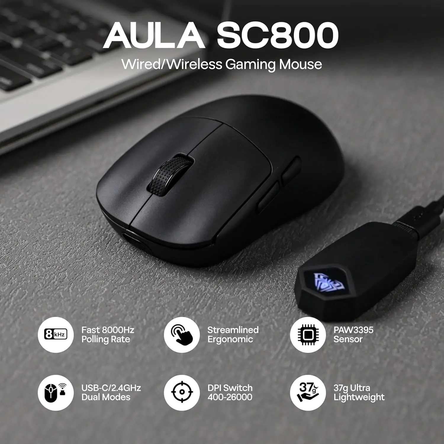 Gaming Console Buttons - AULA SC800 Gaming Mouse USB-C Wired/2.4G
