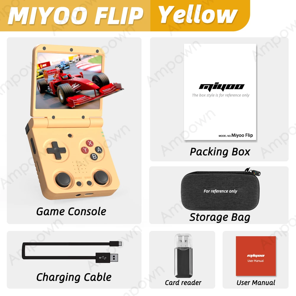 Retro.Gaming Console Yellow - MIYOO Yellow FLIP V2 Handheld Game
